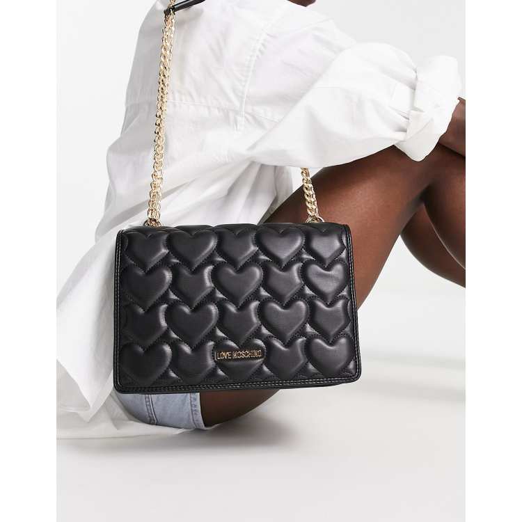 Love Moschino heart quilted chain detail shoulder bag in black