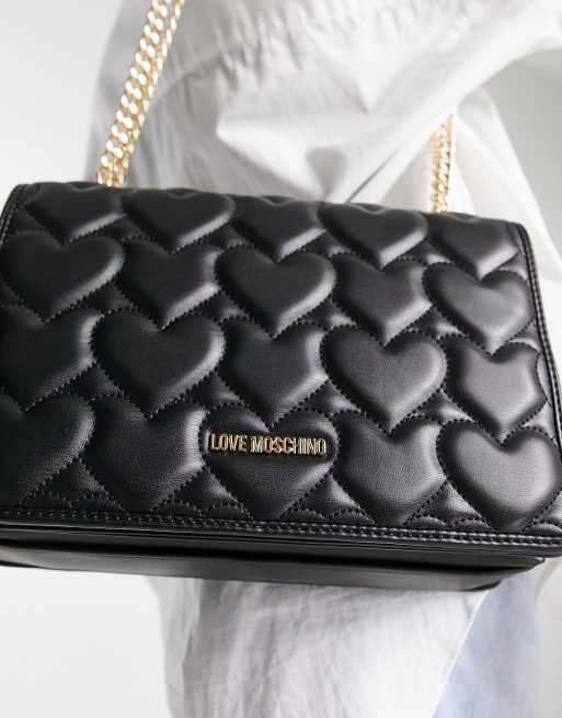 Love Moschino heart quilted chain detail shoulder bag in black