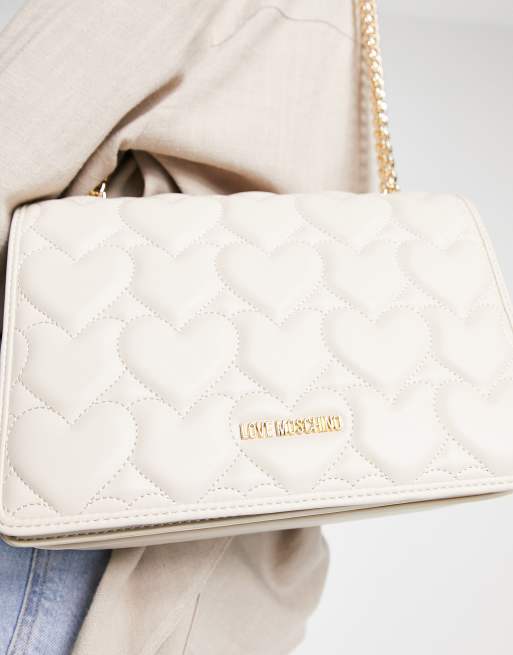 Love Moschino heart quilted chain detail shoulder bag in ivory