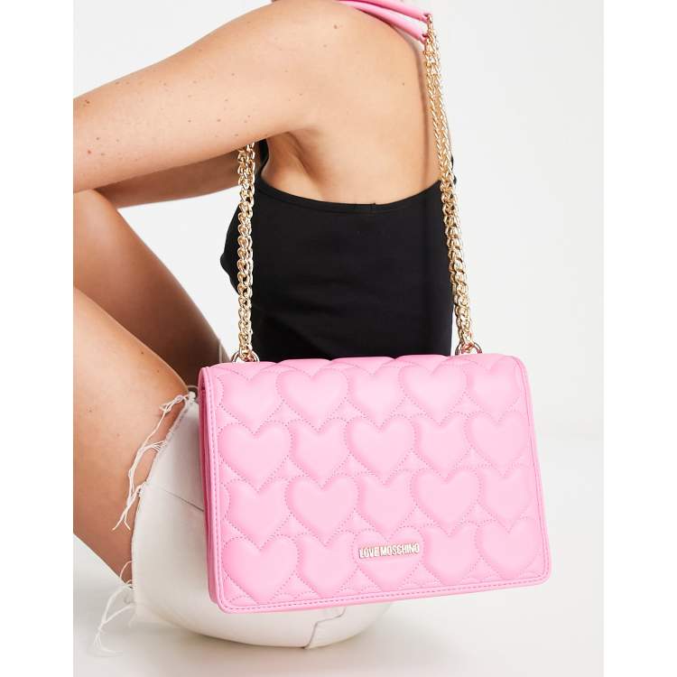 Love Moschino heart-plaque foldover shoulder bag in Pink