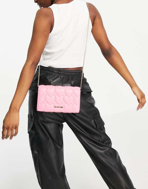 Love Moschino heart quilted cross body bag in pink