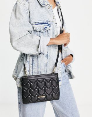 Love Moschino heart quilted crossbody bag in black