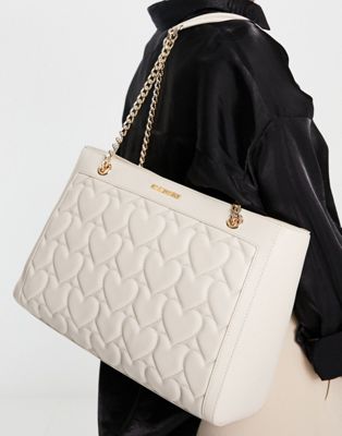 Love Moschino heart quilted tote in ivory