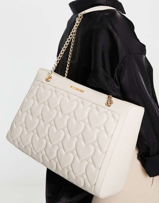 Love Moschino heart quilted tote in ivory