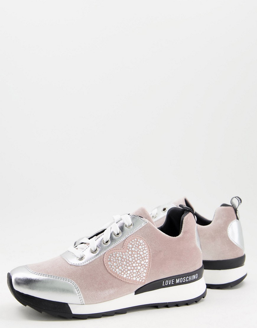 Love Moschino heart runner sneakers in silver