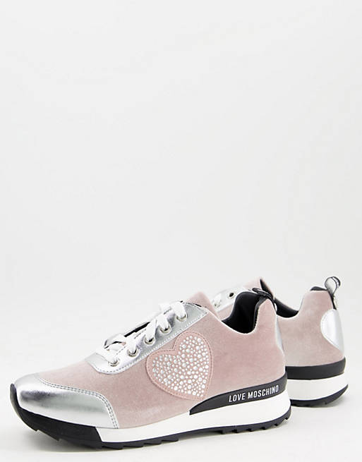 Shoes Trainers/Love Moschino heart runner trainers in silver 
