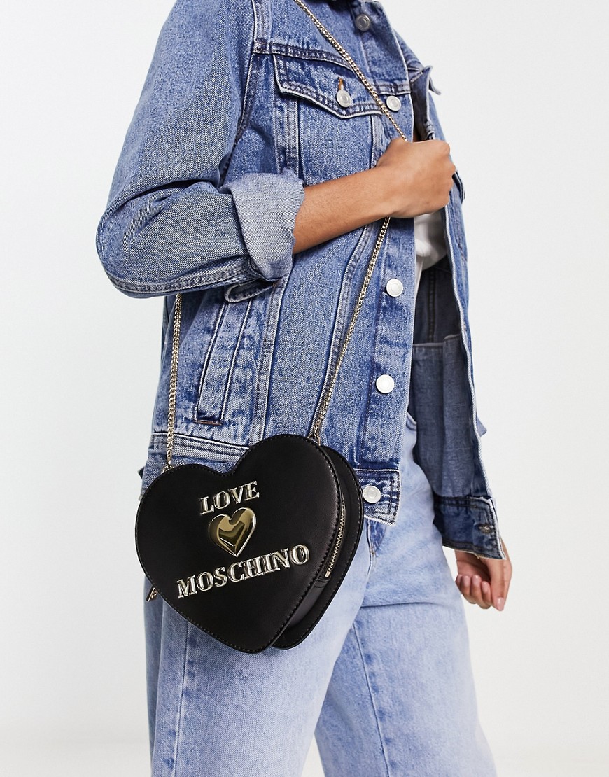 Love Moschino heart shape logo detail crossbody bag in black