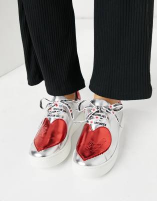 Love Moschino heart sneakers in silver 