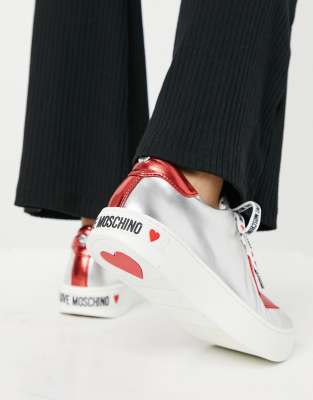 love moschino heart sneakers in silver
