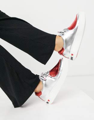 love moschino heart sneakers in silver