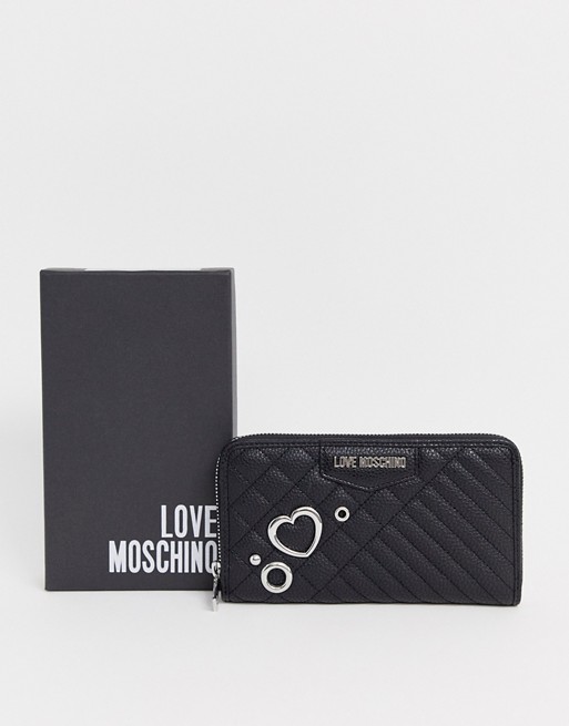 Love Moschino heart stud faux leather large zip purse