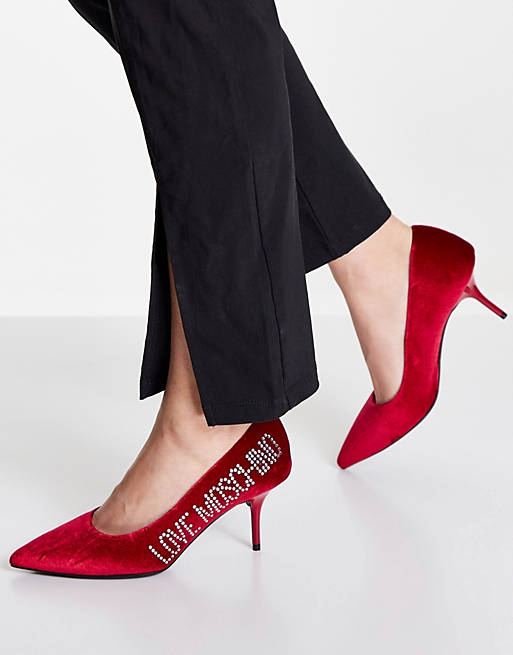 Geometry Dwelling overrun Love Moschino heeled court shoes in red velvet | ASOS