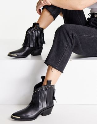 Love Moschino heeled fringed western ankle boots in black
