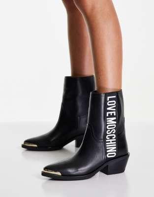 Love Moschino heeled western high leg ankle boots in black