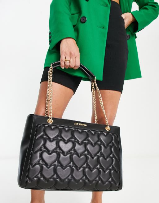 Love Moschino – Herzförmig gesteppte Tragetasche in Schwarz, 4 von 4