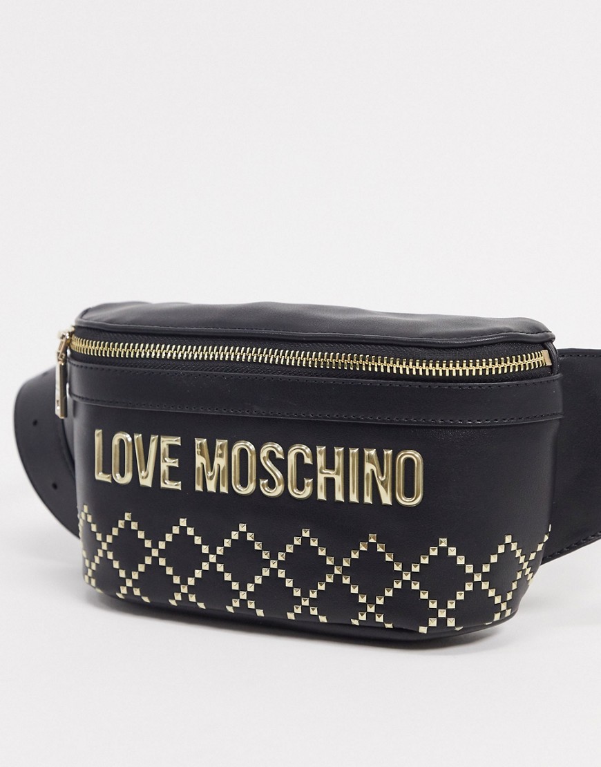 Love Moschino - Heuptasje met logo en studs in zwart