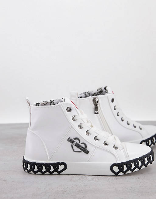 Love Moschino hi top lace up trainers in white