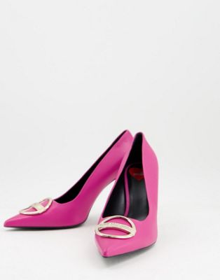 Love Moschino high heeled pump shoes in pink with gold hardware
