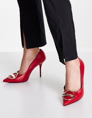 Love Moschino high heeled pump shoes in red with gold hardware
