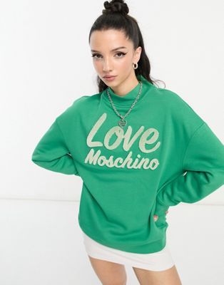 Love Moschino high neck logo sweatshirt in green