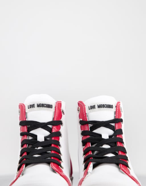 Love Moschino high top trainers in white and red ASOS