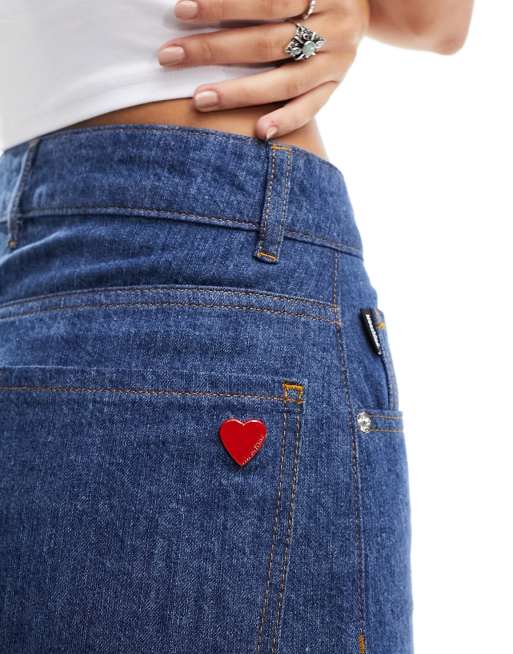 Love Moschino - Højtaljede og blå jeans med vidde og paneler , 2 af 5