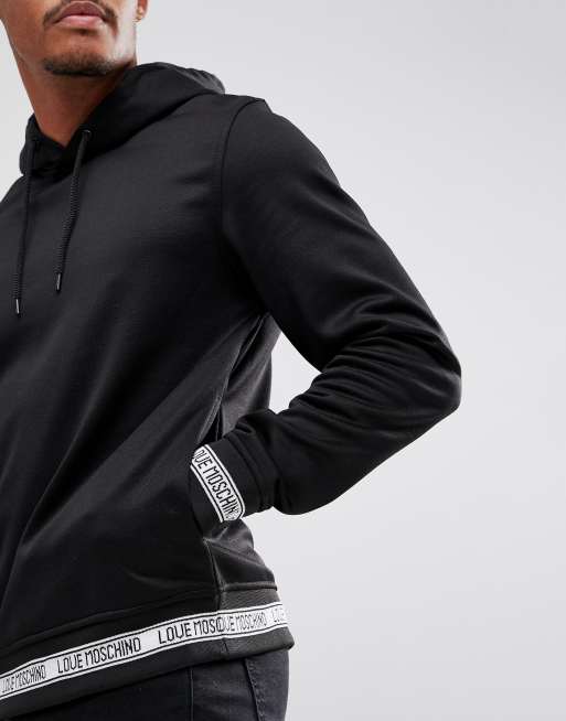 Love Moschino Hoodie In Black With Jacquard Logo Rib, 3 of 4