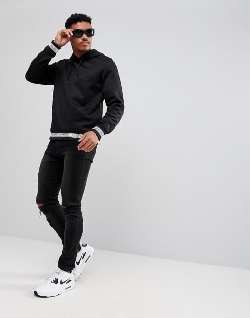 Love Moschino Hoodie In Black With Jacquard Logo Rib, 4 of 4