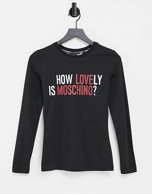 Love Moschino how lovely logo long sleeve top in black