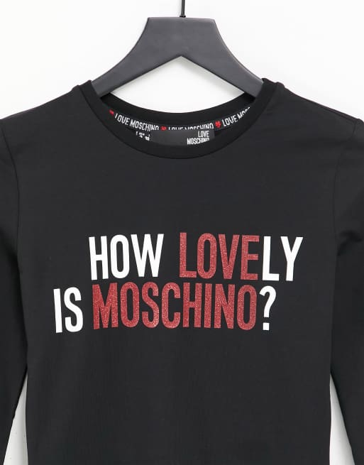 Love Moschino – How Lovely – Svart långärmad topp med logga, 4 av 4