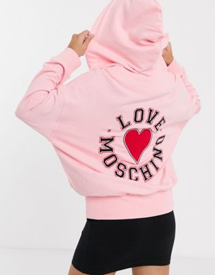 Love Moschino - hættetrøje med lynlås og campus-logo-Pink