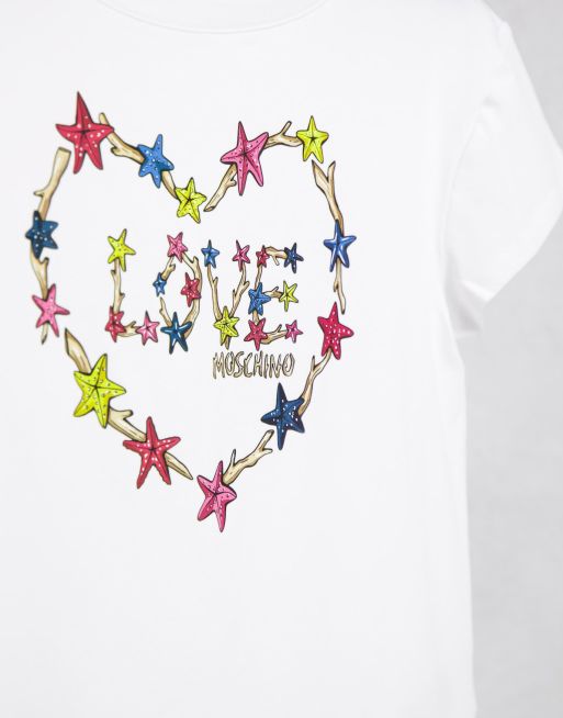 Love Moschino - Hvid T-shirt med hjerteformet stjernelogo, 4 af 4