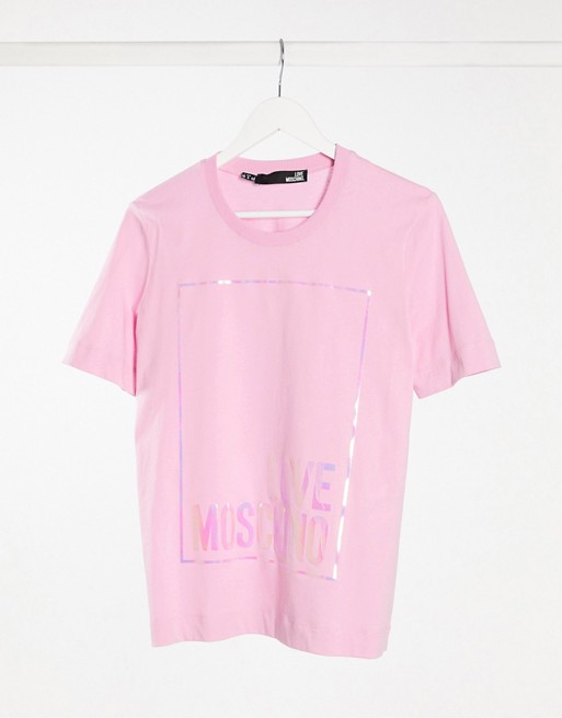 Love Moschino iridescent box logo t-shirt in pink
