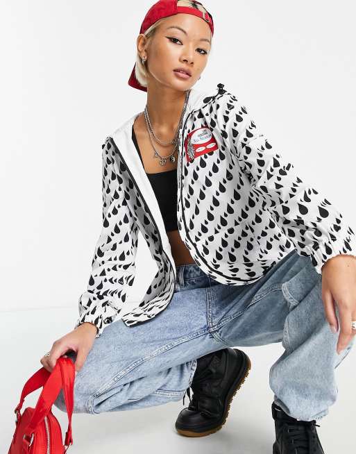 Love Moschino - Jack bedekt met print van regendruppels en capuchon in wit
