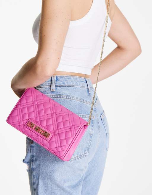 Love Moschino – Jaskraworóżowa pikowana torebka crossbody