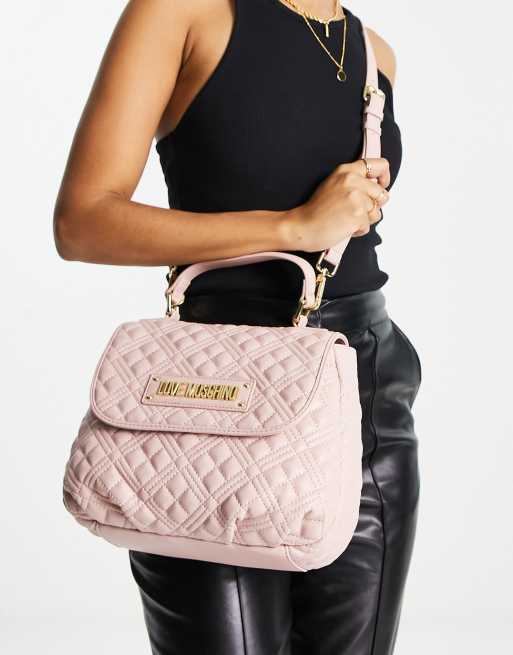 Love Moschino – Jasnoróżowa torba z klapką w pikowany wzór w romby