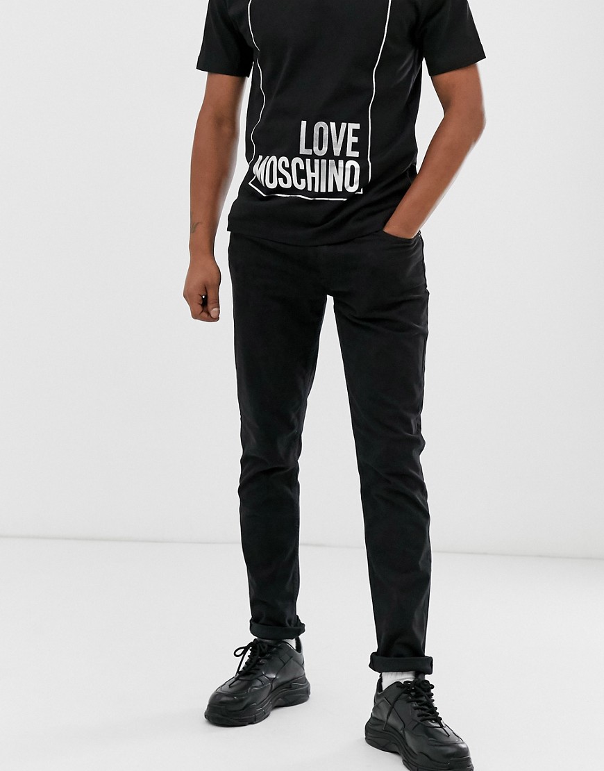 Love Moschino - Jeans skinny con etichetta in metallo-Nero