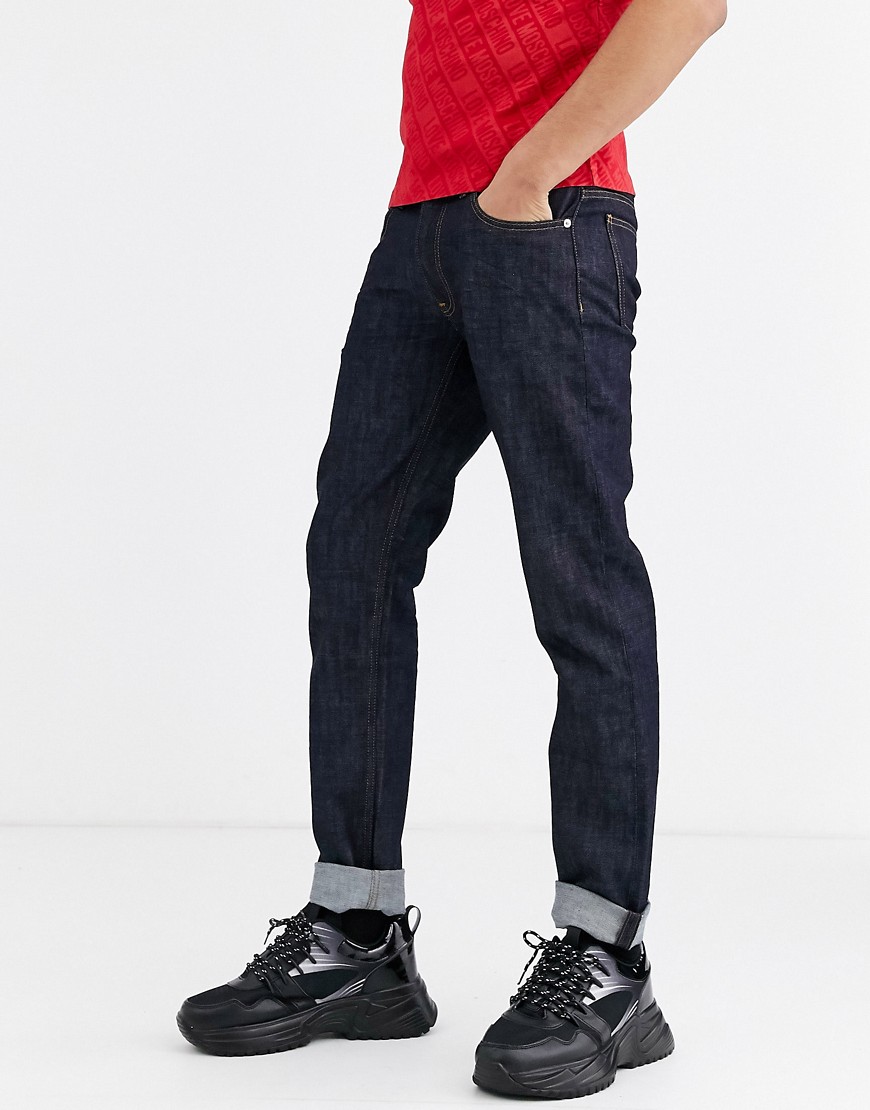 Love Moschino - Jeans slim con logo squadrato-Blu