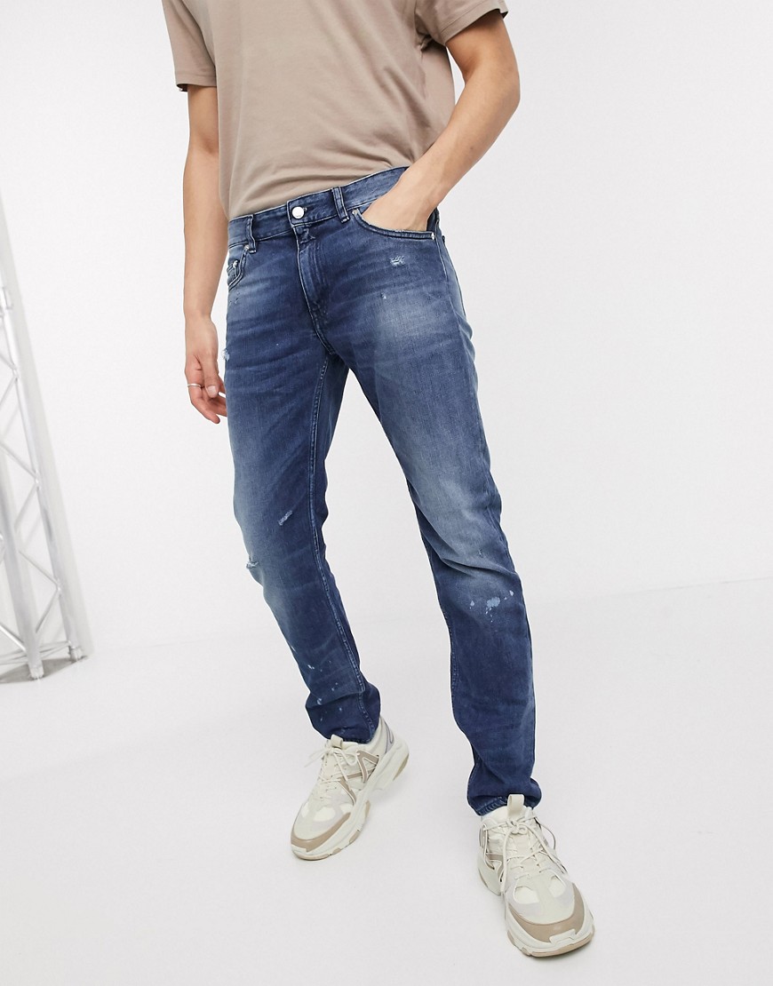 Love Moschino - Jeans slim invecchiati-Blu