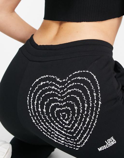 Love Moschino - Joggers neri con logo a cuore con poesia, 3 di 4