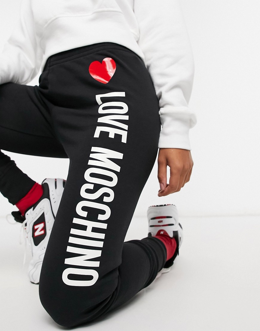 Love Moschino - Joggingbroek met logotape op zijkant in zwart