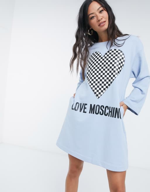 Eerder Hoge blootstelling golf Love Moschino - Jurk met geruit hart in blauw | ASOS