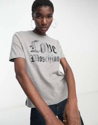 Love Moschino - Kastiges T-Shirt in Grau mit Logo