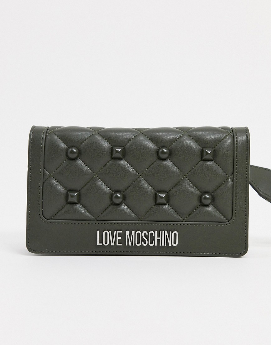 Love Moschino - Kleine doorgestikte crossbody tas met studs in donkergroen