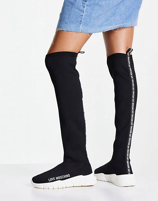 Love Moschino knee high sock boot in black