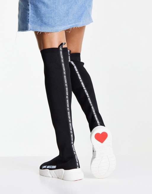 Moschino knee high clearance boots