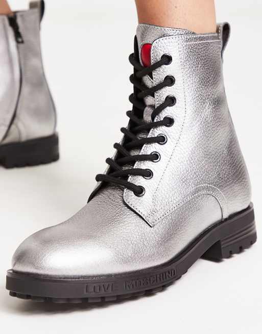 Silver combat clearance boots