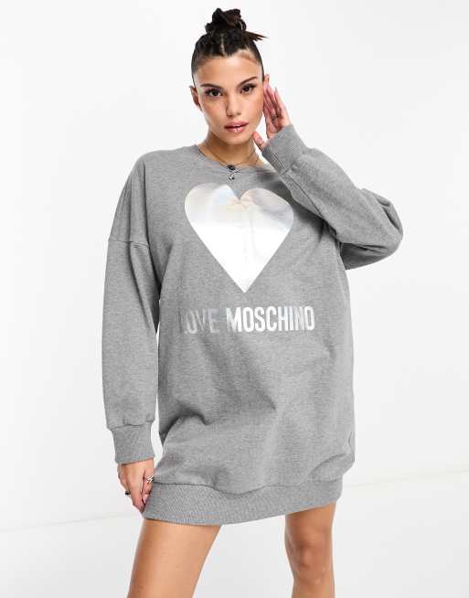 Love Moschino – Långärmad tröjklänning med hjärta och logga