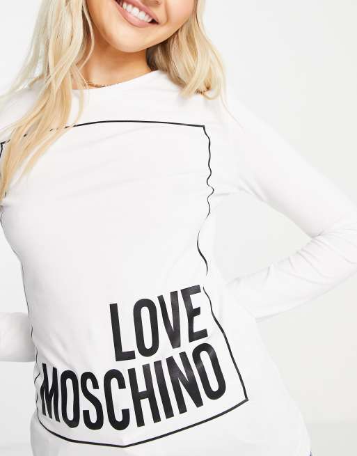 Love Moschino – Langärmliges Shirt in Weiß mit kastenförmigem Logo, 3 von 4