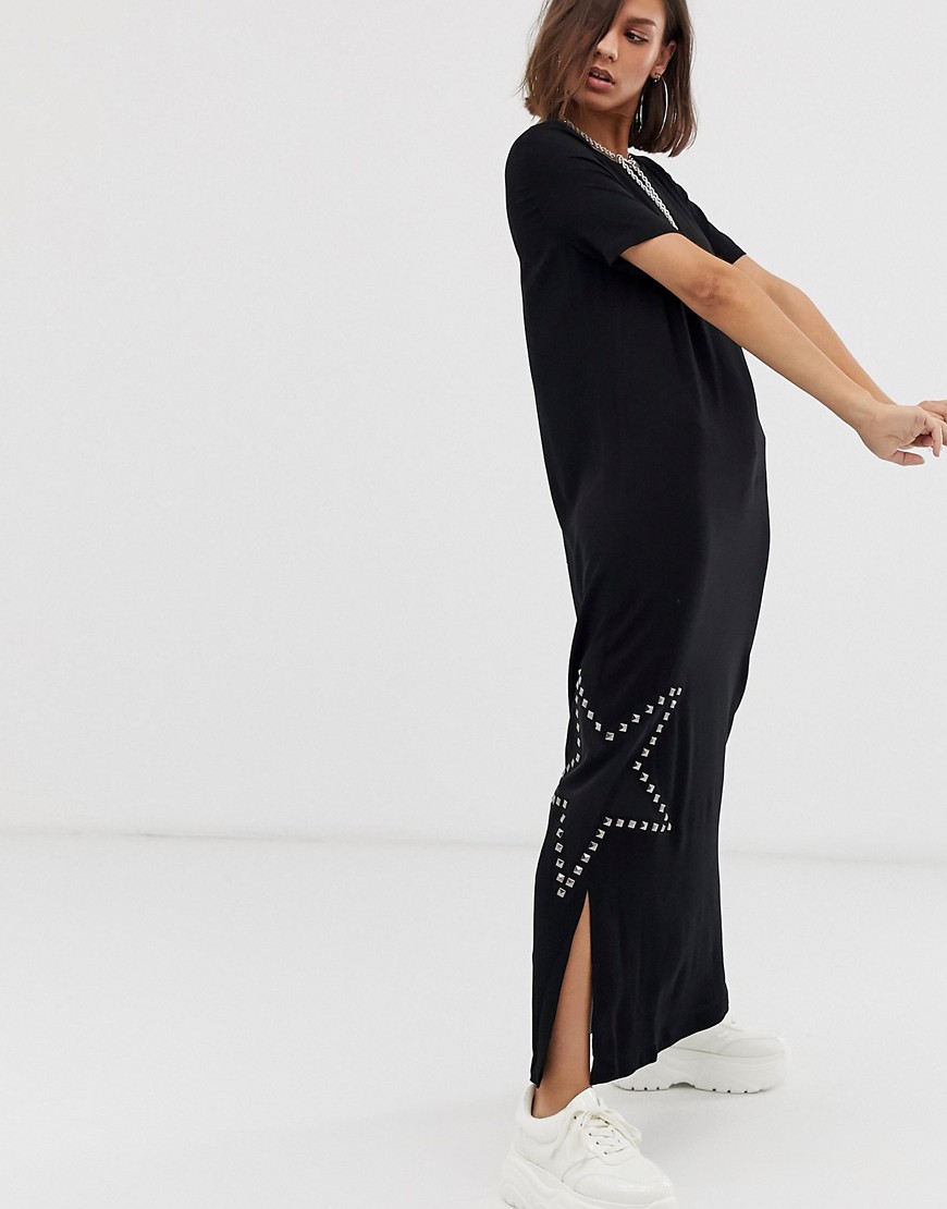Love Moschino - Lange jurk met diamantjes in stermotief-Zwart